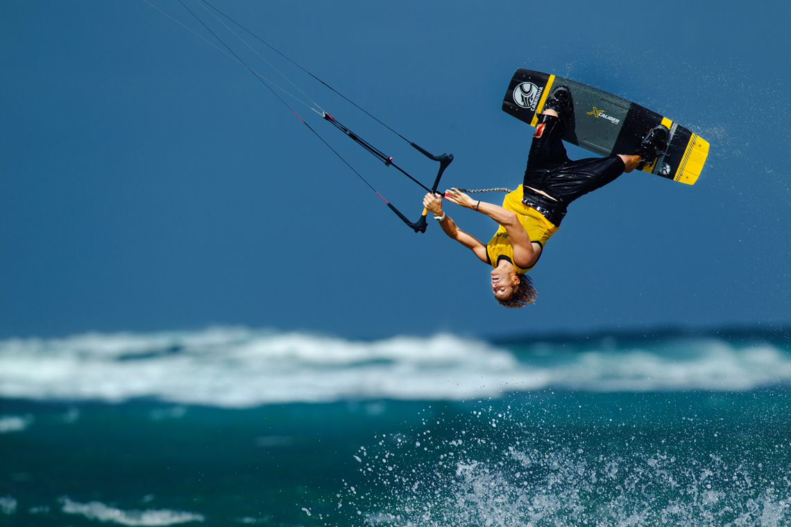 Alberto Rondina inverted on the Cabrinha Xcaliber full carbon board - kitesurfing