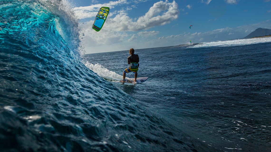 Alberto Rondina at Le Morne Mauritius - surfing a nice tropical wave.