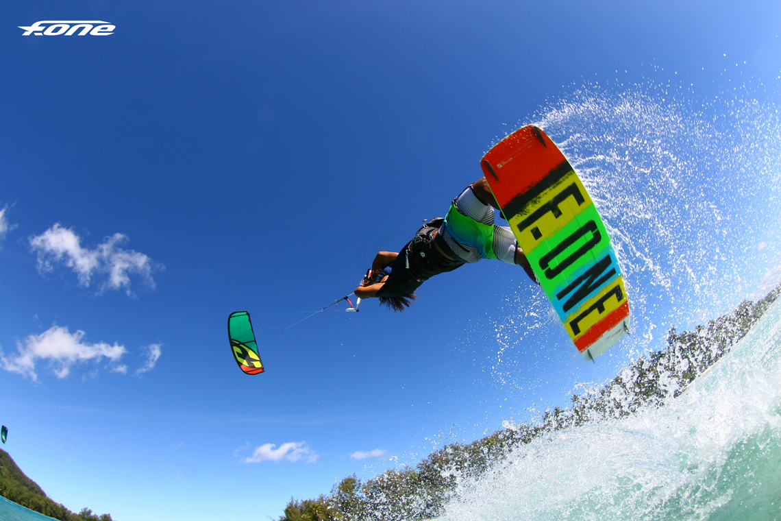 Jump on the 2015 F-One Acid HRD Carbon series kiteboard and bandit kite. 