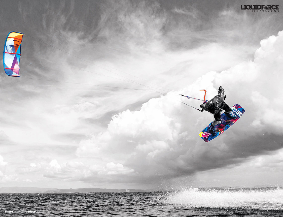 Christophe Tack on the 2015 Liquid Force HIFI-X kite and element kiteboard during a handle pass 