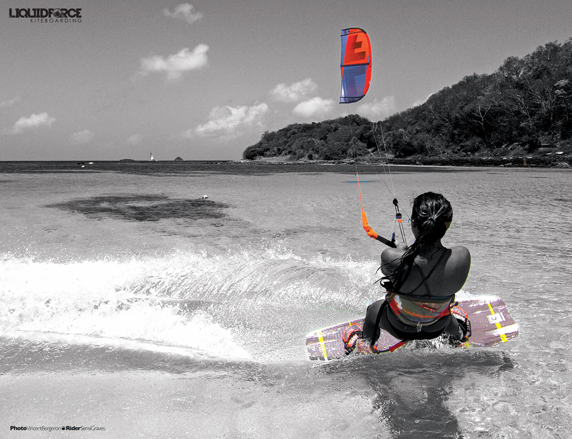 Sensi Graves with the 2015 Liquid Force Envy Kite and riding the carbon element kiteboard