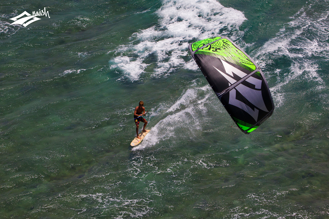 Kai Lenny cruising with the Naish Park kite and Alaia kiteboard off Hawaii