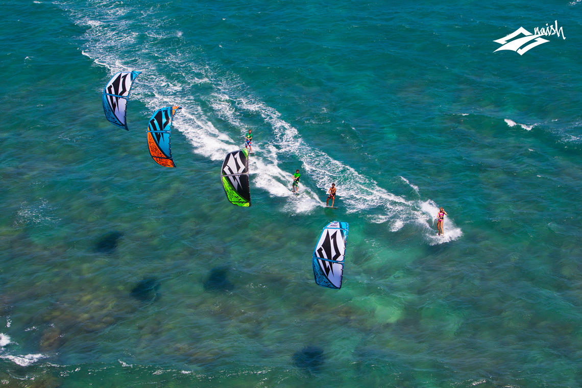 Sam Light, Jesse Richman, Kai Lenny and Jalou Langeree riding on the Naish Park kite