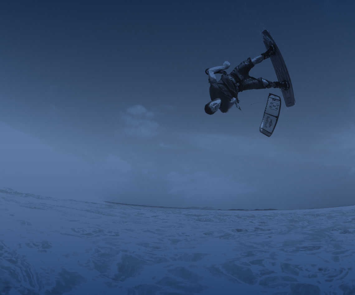 Kiteboarder Aaron Hadlow performing a handlepass on the 2016 North Vegas kite.