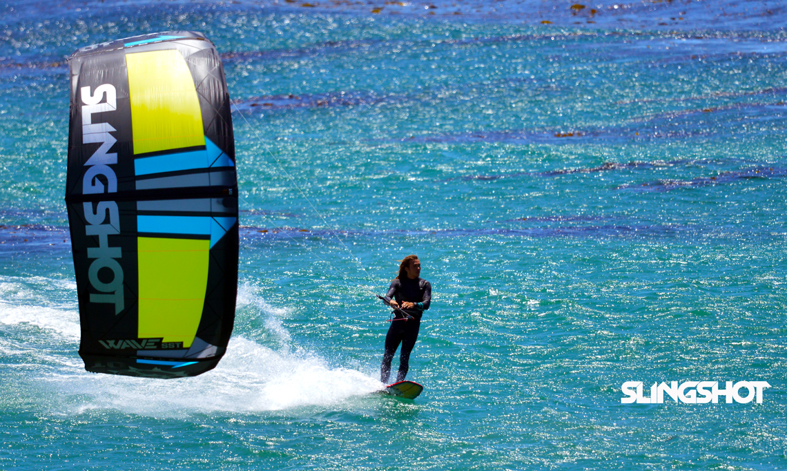 Kitesurfer Patrick Rebstock cruising on the 2016 Slingshot SST Wave kite. 