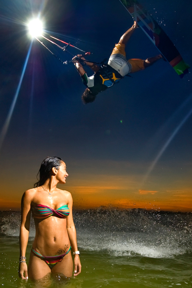 kitesurf wallpaper image - Reno Romeu checking out a new perspective - inverted - in resolution: iPhone 640 X 960