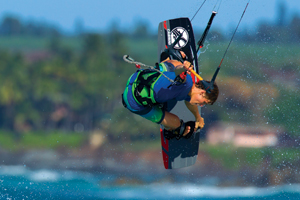 Liam Whaley on the 2015 Cabrinha Ace twintip with a nice board grab.