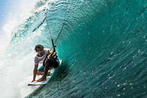 Brazilian Guilly Brandao really getting into the barrel - kite wave surfing