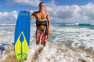 Jake Kelsick showing off the new 2015 Tona Pop kiteboard